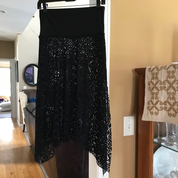 Bisou Bisou S/M Swim Cover Up Side Slit Lace Black - Picture 1 of 5